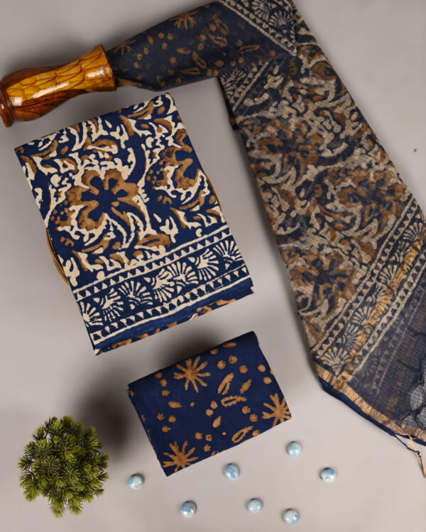 Clay Brown Cotton Suit With Kota Doria Dupatta