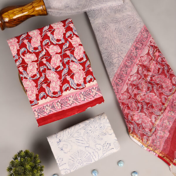 Cornell Red Cotton Suit With Kota Dupatta