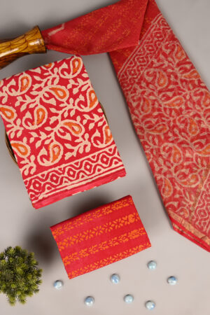 Persian Red Cotton Suit With Kota Dupatta