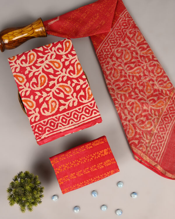Persian Red Cotton Suit With Kota Dupatta