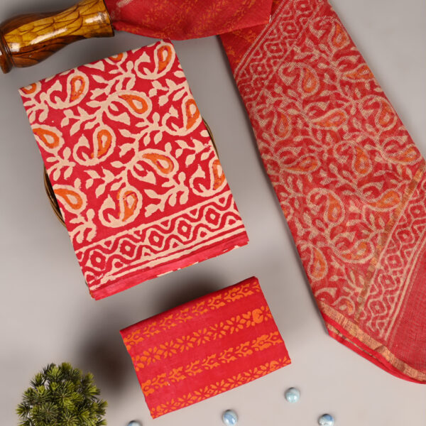 Persian Red Cotton Suit With Kota Dupatta