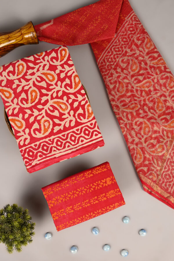 Persian Red Cotton Suit With Kota Dupatta