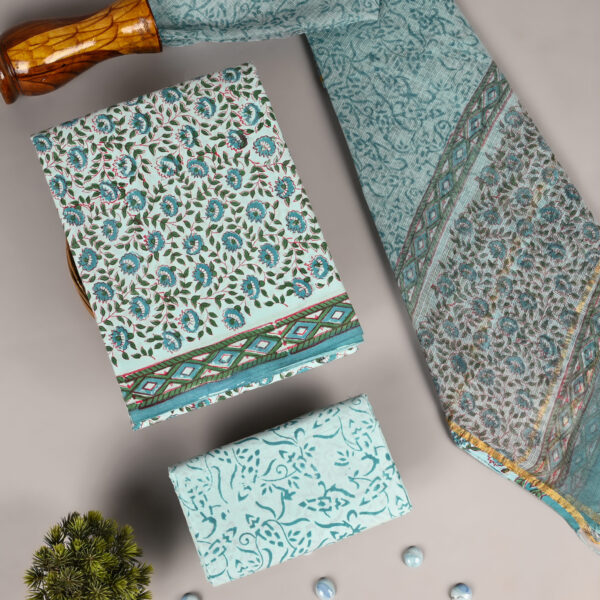 Nebula Grey Cotton Suit With Kota Doria Dupatta