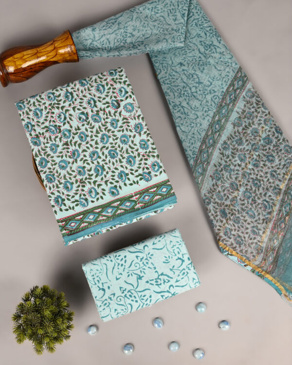 Nebula Grey Cotton Suit With Kota Doria Dupatta