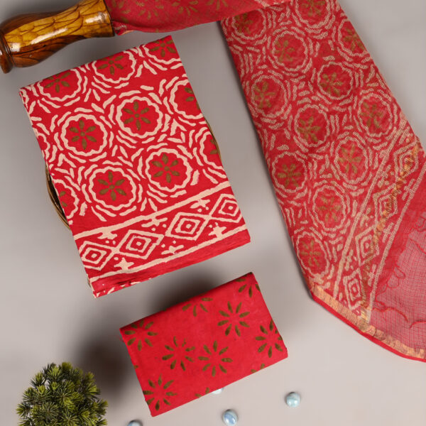 DSC_3984 copy Fire Engine Red Cotton Suit With Kota Doria Dupatta