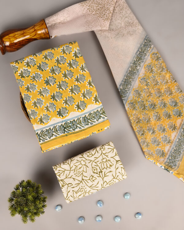 Fuel Yellow Cotton Suit with Kota Doria Dupatta