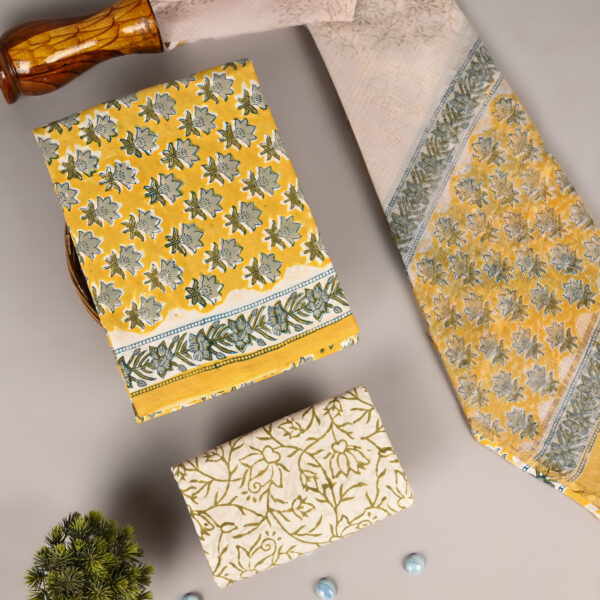 Fuel Yellow Cotton Suit with Kota Doria Dupatta