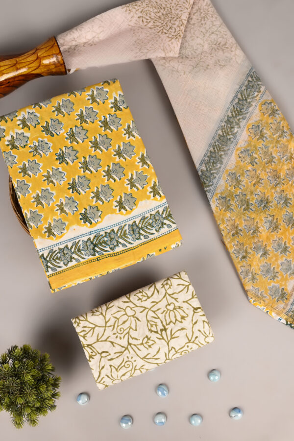 Fuel Yellow Cotton Suit with Kota Doria Dupatta