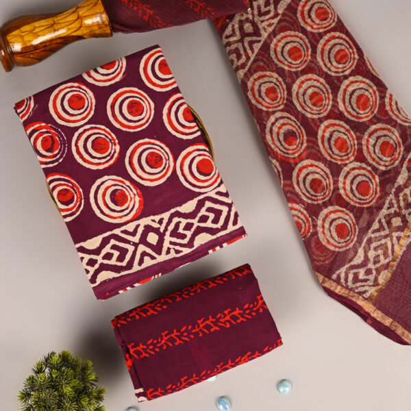 Velvet Maroon Cotton Suit With Kota Dupatta