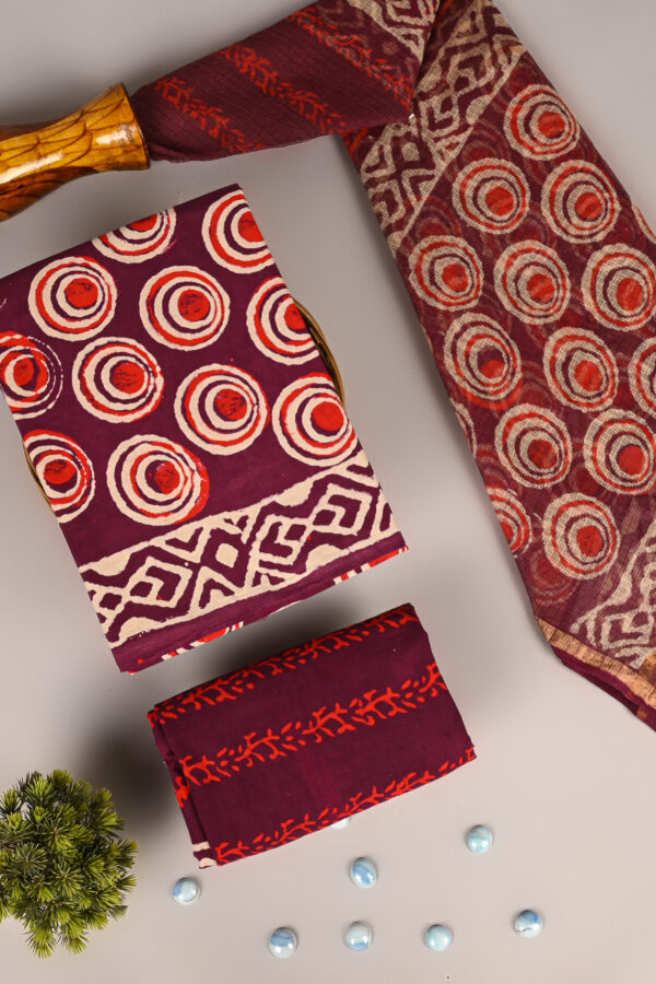 Velvet Maroon Cotton Suit With Kota Dupatta