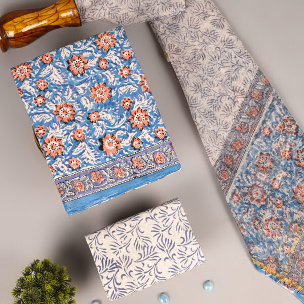 Cyan Blue Kota Dupatta Cotton suit