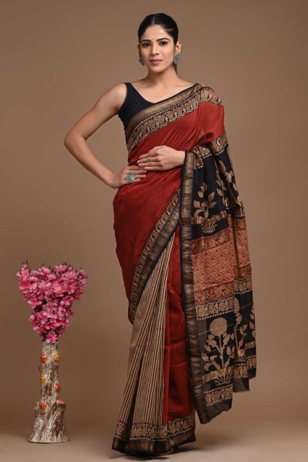 Falu red Maheshwari Silk saree
