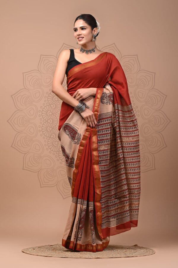 Old Brick Maheshwari Silk Saree