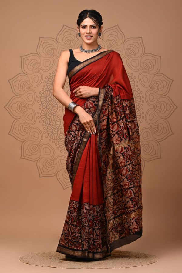 Cornell Red Maheshwari Silk Saree
