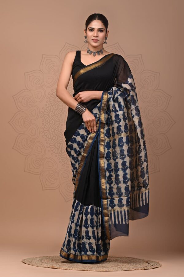 Black Indigo Maheshwari Silk saree