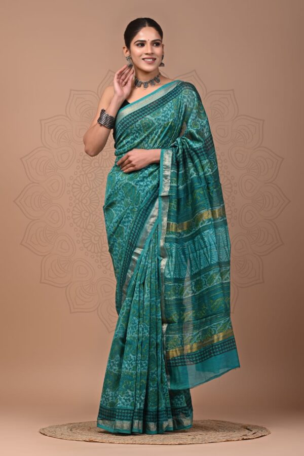 Deep Sea Green Maheshwari Silk Saree