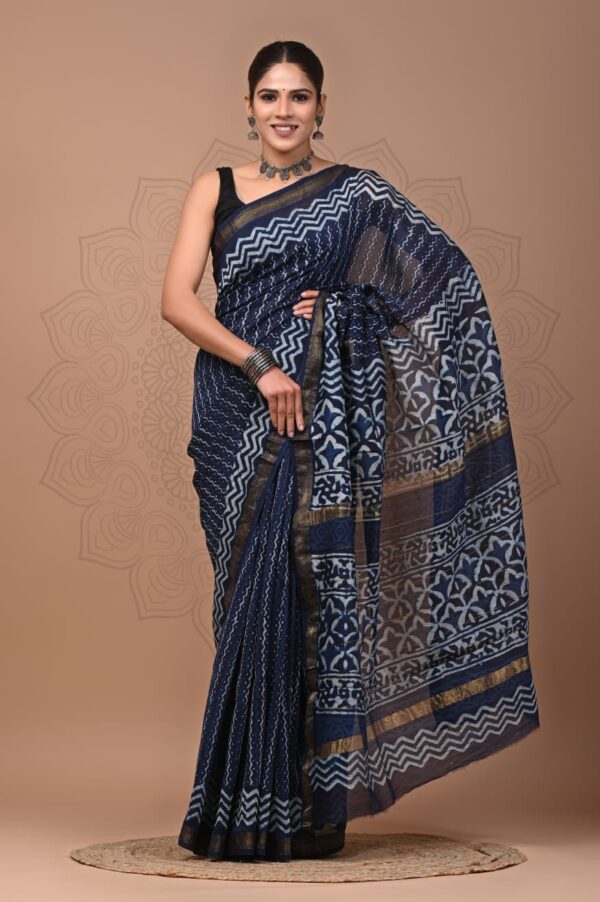 Pure Indigo Maheshwari Silk Saree