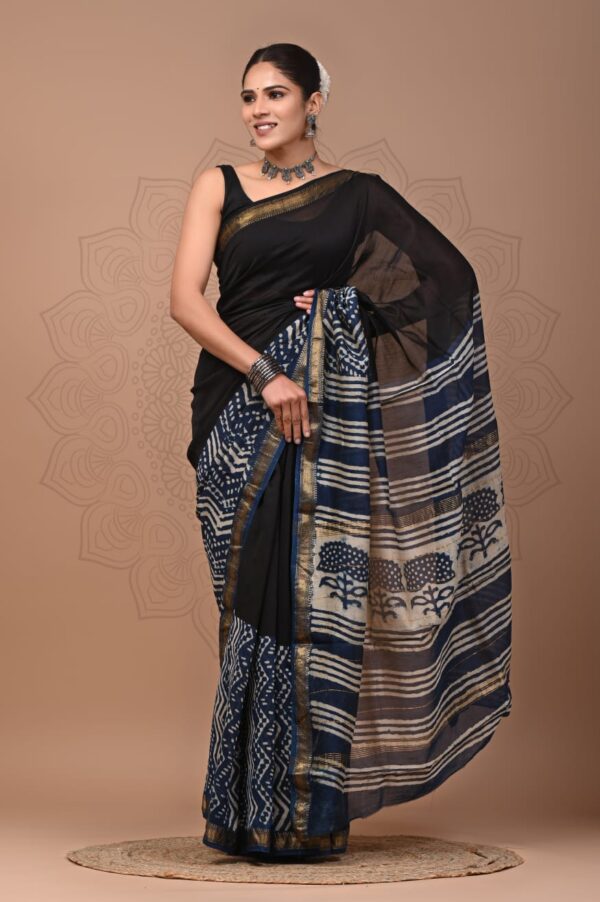 Black and indigo Mix Maheshwari Silk Saree