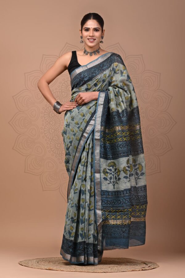 Battel grey Maheshwari Silk Saree