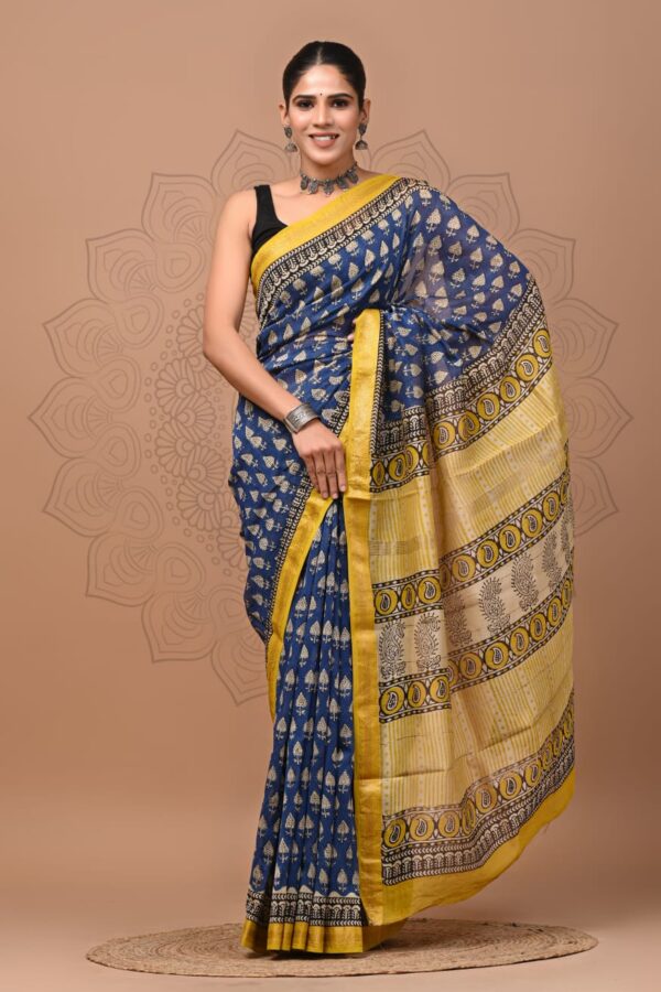 Blue Yellow Maheshwari Silk Saree