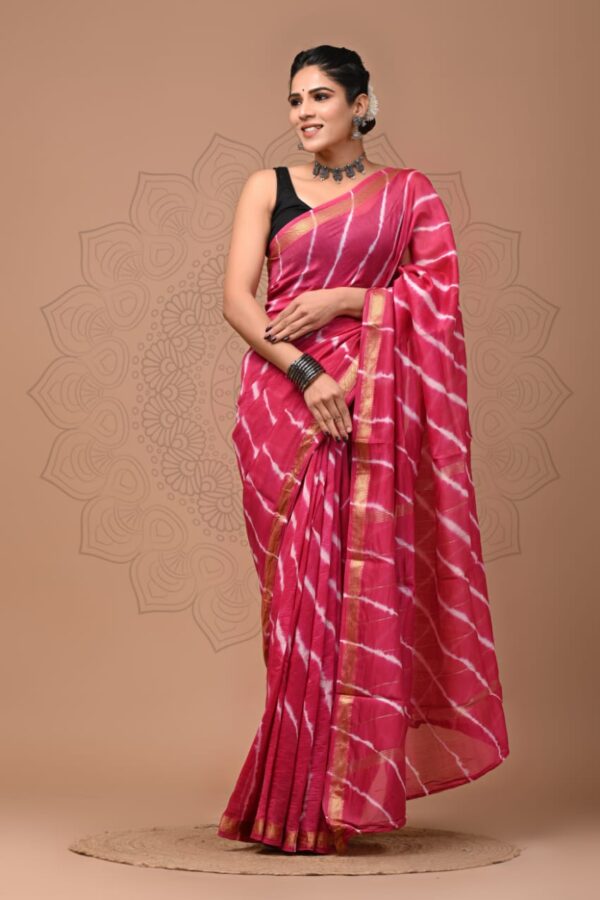 Pink Shibhori Maheshwari Silk Saree