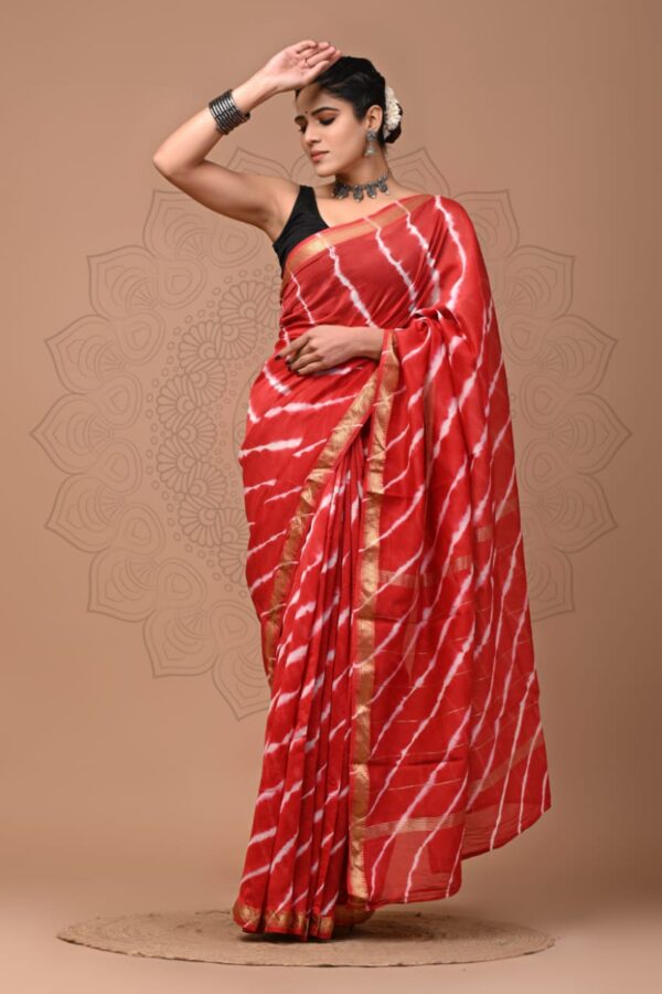 Red Shibhori Maheshwari Silk Saree