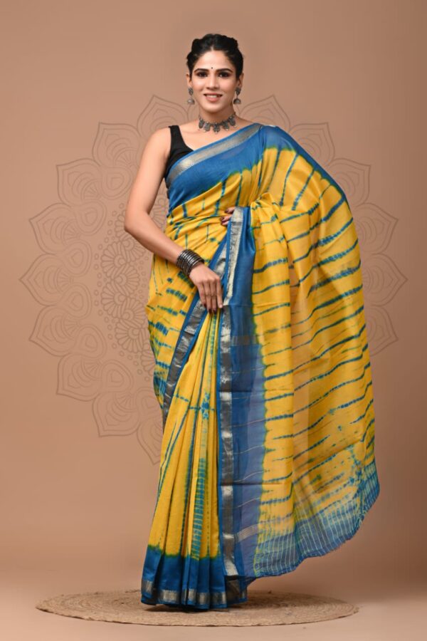 Yellow Shibhori Maheshwari Silk Saree