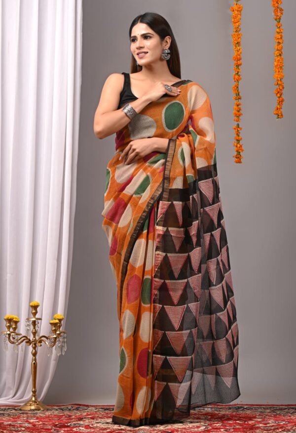 Halloween Orange Kota Doria Saree