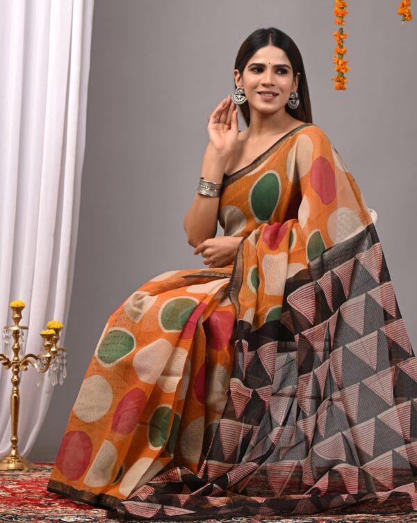 Halloween Orange Kota Doria Saree - Image 2