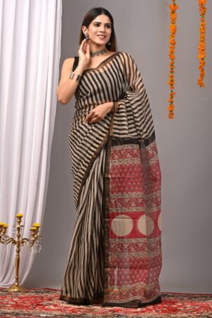 Vivid Burgundy Kota Doria Saree