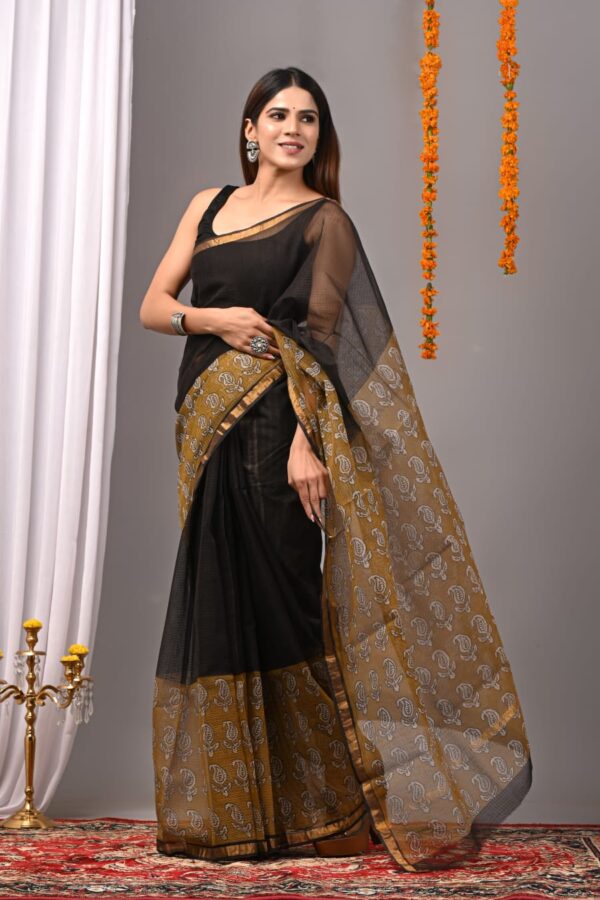 Smooky Black Kota Doria Saree