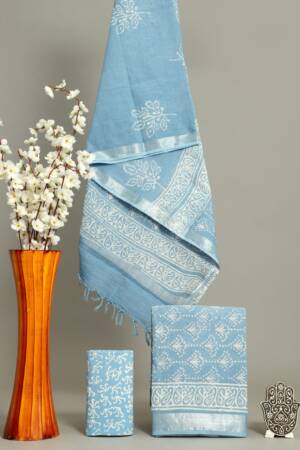 Moonstone Blue Linen unstiched Suit set