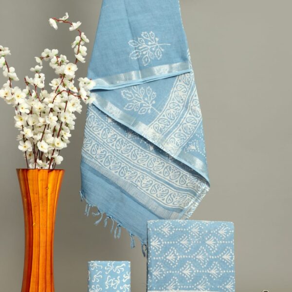 Moonstone Blue Linen unstiched Suit set