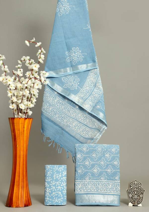Moonstone Blue Linen unstiched Suit set
