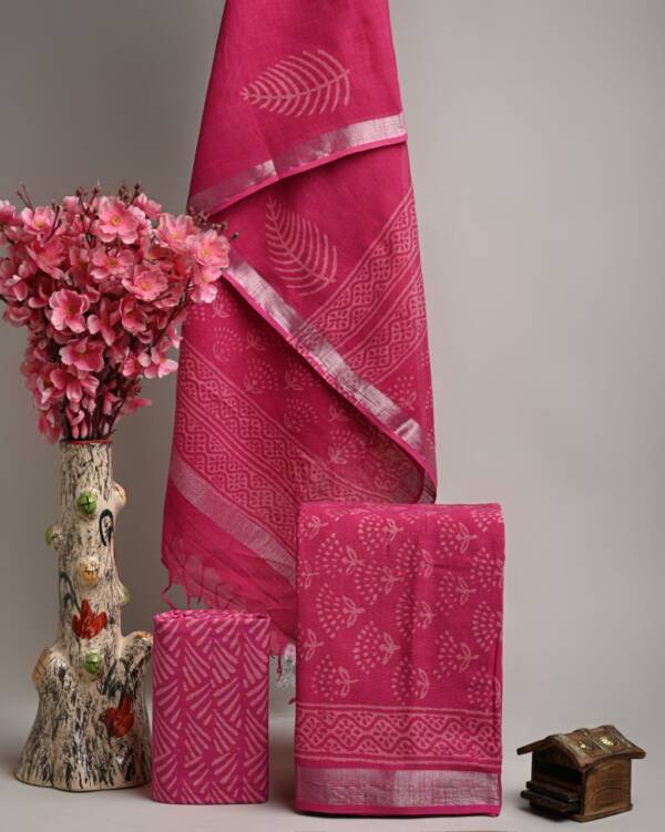 Pink Linen Unstiched Suit Set