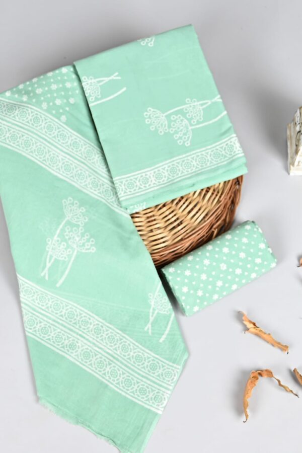 Green-Cyan Cotton Dupatta Suit