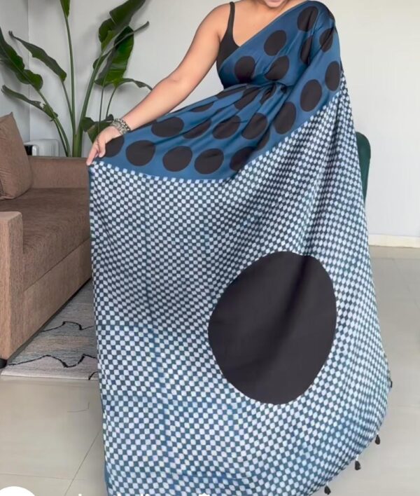 Dark Blue grey Modal Silk Saree - Image 2