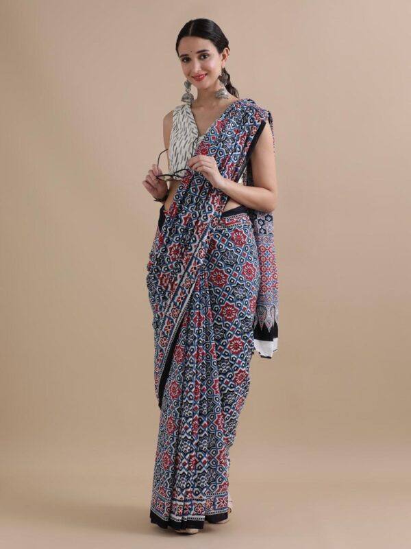 Faded Blue Cotton Saree For Women
