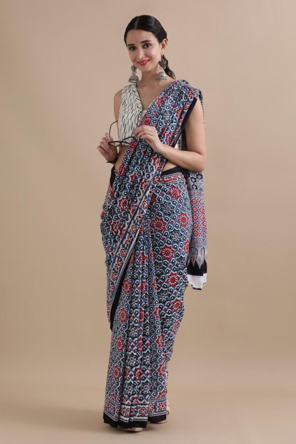Faded Blue Cotton Saree For Women