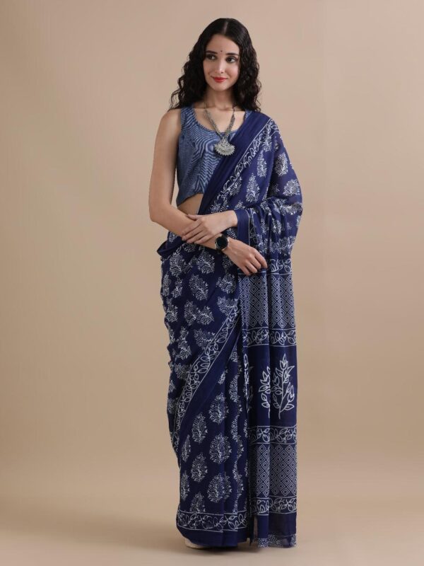 Dark Blue Bagru Print Saree