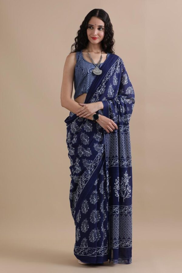 Dark Blue Bagru Print Saree