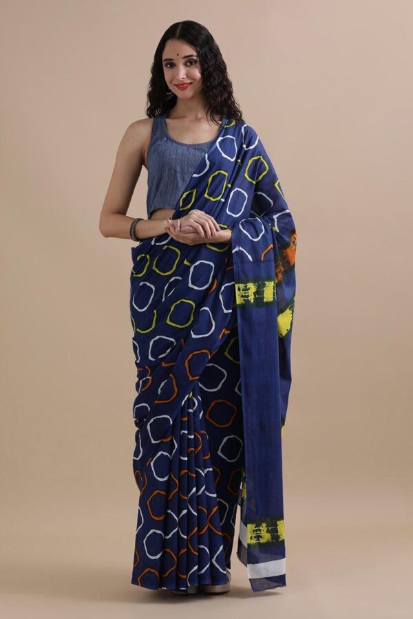 Dark Blue Mul Cotton Saree