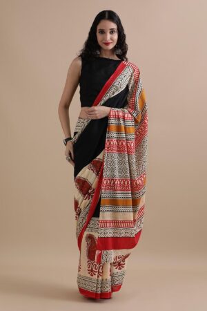 Red Brown Pure Mul Cotton Saree