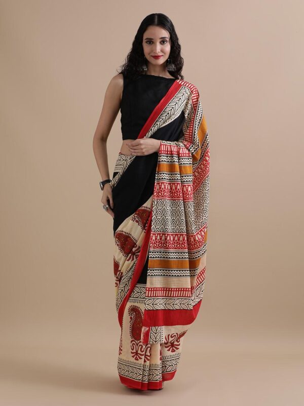 Red Brown Pure Mul Cotton Saree