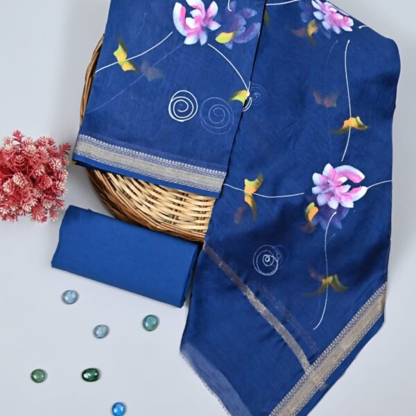 Yale Blue Maheshwari Silk Suit