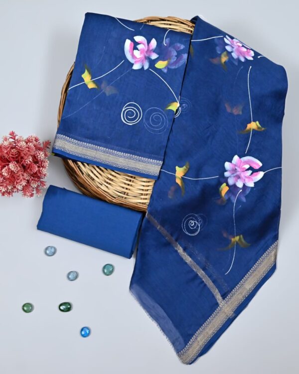 Yale Blue Maheshwari Silk Suit
