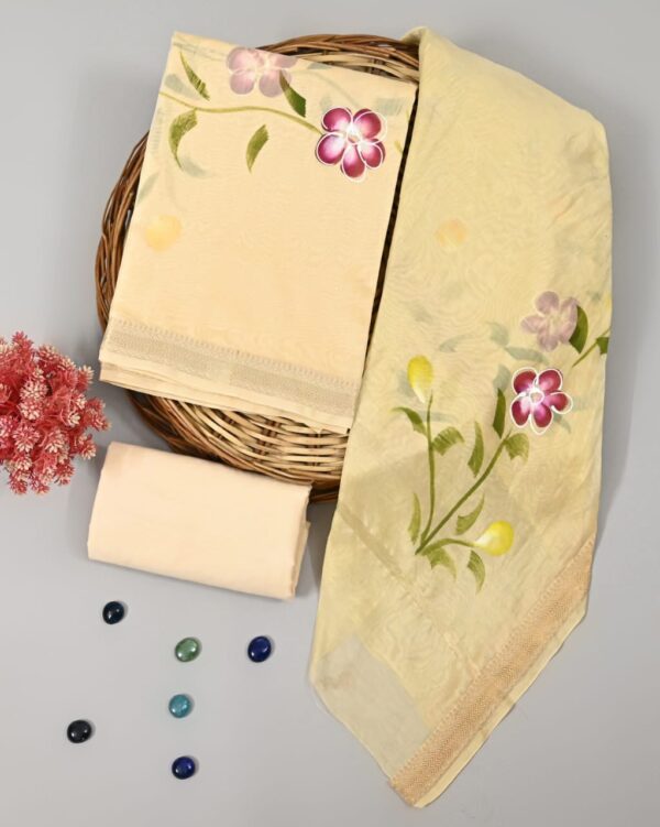 Peach Yellow Maheshwari Silk Suit
