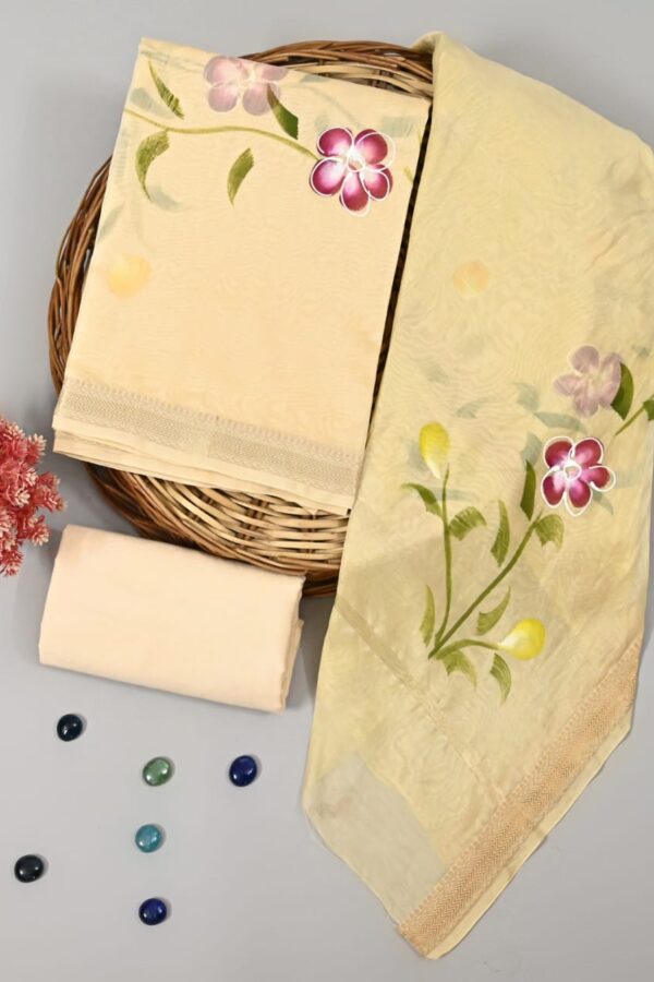 Peach Yellow Maheshwari Silk Suit