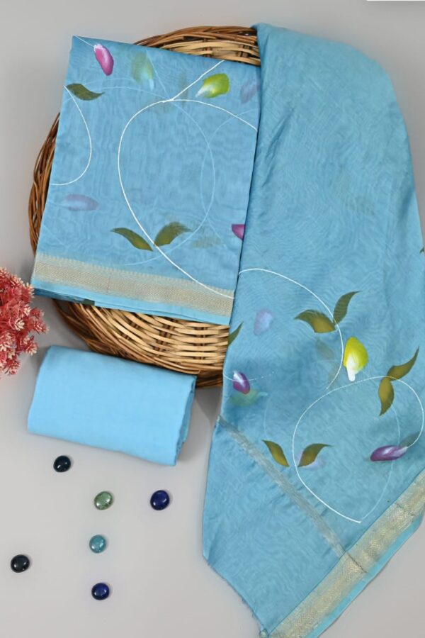 Moonstone Blue Maheshwari Hand brush Painted suit