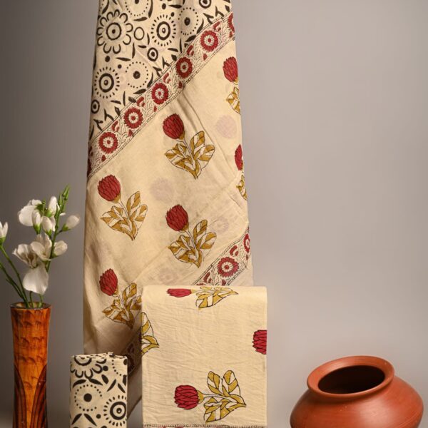 Deep Peach Cotton Suit with Cotton Dupatta